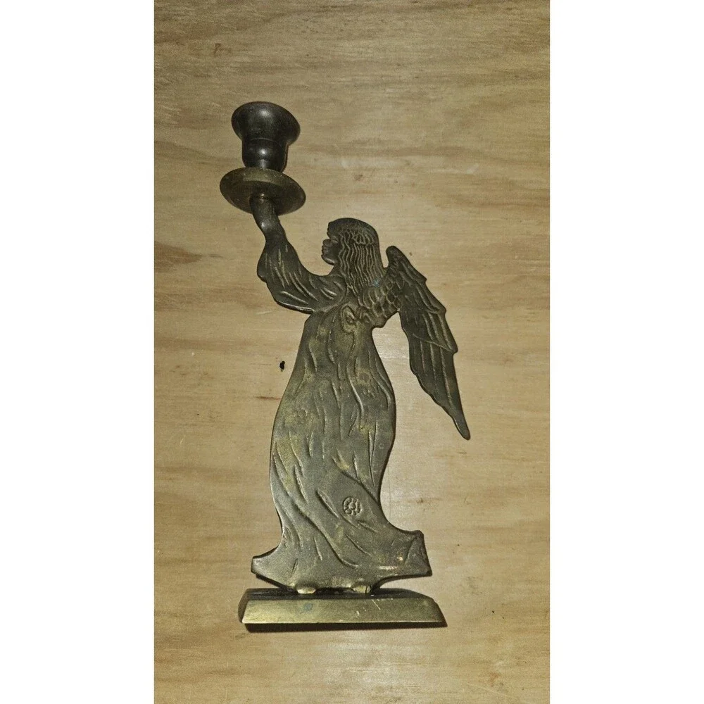 VTG Christmas Solid Brass Angel Candle Stick Holder Classic Holiday Decor 10